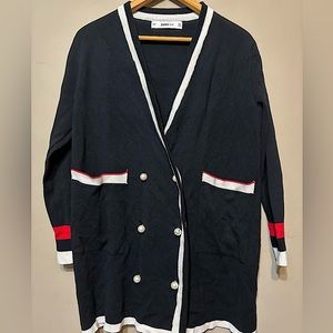 ZARA KNIT Preppy Collegiate Pearl-Button Double Breasted Long Cardigan
